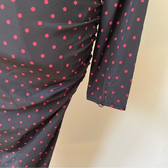 VERONICA BEARD Leona Ruched Black Red Polka-Dot One-Shoulder Ruffle Dress EUC 6 - Picture 9 of 12